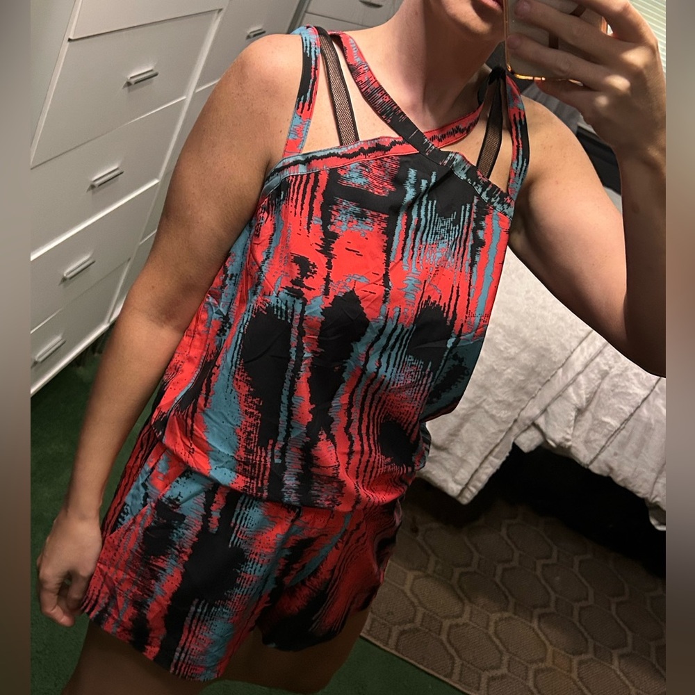 Fabletics Red and Blue Patterned Jumpsuit